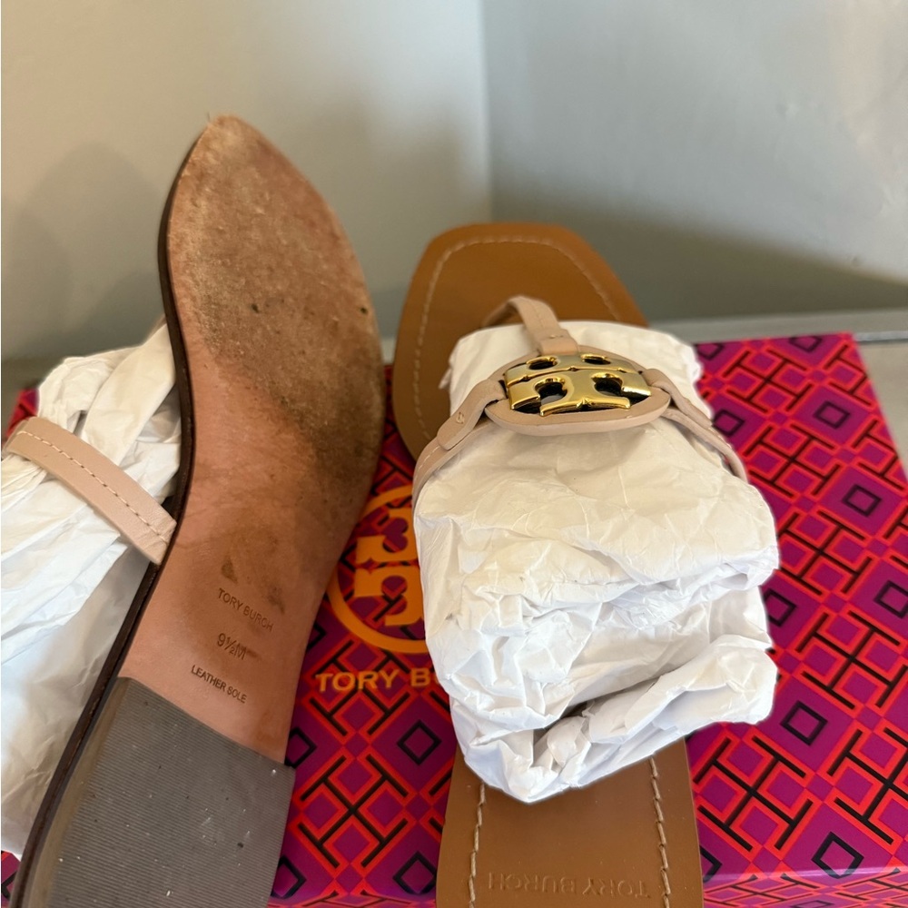 Tory Burch Mini Miller Leather Thong Sandals SEASHELL PINK Woman's Size 9.5 - Picture 5 of 6